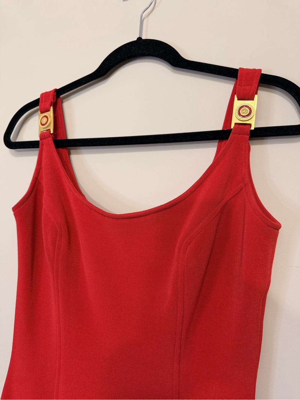 Marshall Rousso Vintage Red Midi Dress with Gold Strap Details - Size M EUC - Picture 3 of 7